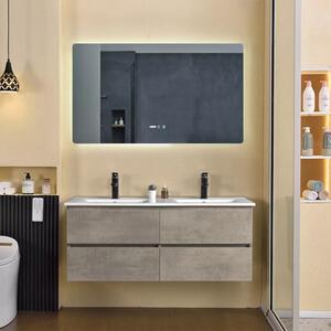 Hongkong Duo Loft Beton 120 komplett fürdőszoba bútor fali mosdószekrénnyel, dupla kerámia mosdóval és tükörrel