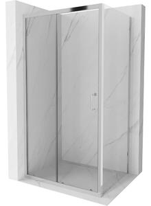 Mexen Apia 110x80 aszimmetrikus szögletes tolóajtós zuhanykabin 5 mm vastag vízlepergető biztonsági üveggel, krómozott elemekkel, 190 cm magas