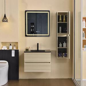 Hongkong Sonoma 60 komplett fürdőszoba bútor szett fali mosdószekrénnyel, fekete mosdóval, tükörrel és magas szekrénnyel