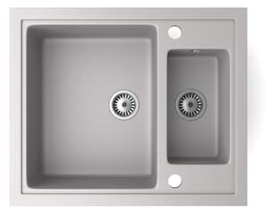 Gránit mosogató NERO Arriva + kihúzható zuhanyfejes Snake csaptelep + dugókiemelő (szürke)