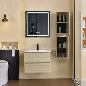 Hongkong Sonoma 60 komplett fürdőszoba bútor szett fali mosdószekrénnyel, kerámia mosdóval, tükörrel és magas szekrénnyel