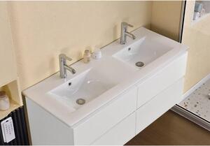 Hongkong Duo White 120 komplett fürdőszoba bútor szett fali mosdószekrénnyel, dupla mosdóval, tükörrel és magas szekrénnyel