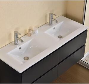 Hongkong Duo Antracit 120 komplett fürdőszoba bútor szett fali mosdószekrénnyel, dupla mosdóval, tükörrel és magas szekrénnyel