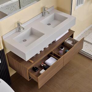 Tokyo 120 Exclusive komplett fürdőszoba bútor fali mosdószekrénnyel, két medencés mosdópulttal és tükörrel