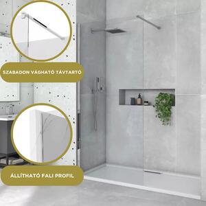 HD Arlo Walk-In zuhanyfal, 100x200 cm, 8 mm vastag vízlepergető biztonsági üveggel, 200 cm magas, króm profillal és távtartóval