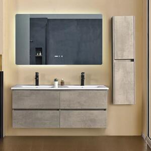 Hongkong Duo Loft Beton 120 komplett fürdőszoba bútor szett fali mosdószekrénnyel, dupla mosdóval, tükörrel, szekrénnyel