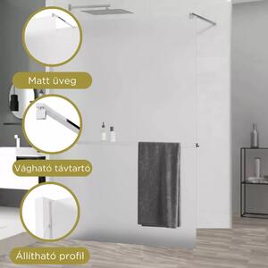 Arlo+ Matt Walk-In zuhanyal, 8 mm vastag vízlepergető biztonsági matt üveggel, 200 cm magas, króm profillal és távtartóval