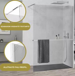 HD Arlo+ Walk-In zuhanyfal 8 mm vastag vízlepergető biztonsági üveggel, 200 cm magas, króm profillal és távtartóval