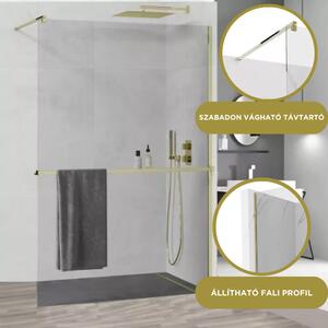 HD Arlo+ Gold Walk-In zuhanyfal, 120x200 cm, 8 mm vastag vízlepergető biztonsági üveggel, 200 cm magas, arany profillal és távtartóval