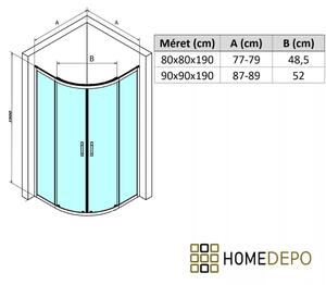 Homedepo Elio 90x90 íves két tolóajtós zuhanykabin 6 mm vastag vízlepergető biztonsági üveggel, krómozott elemekkel, 190 cm magas