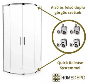 Homedepo Elio 90x90 íves két tolóajtós zuhanykabin 6 mm vastag vízlepergető biztonsági üveggel, krómozott elemekkel, 190 cm magas