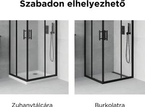 Homedepo Elio Black 90x90 szögletes két tolóajtós zuhanykabin 6 mm vastag vízlepergető biztonsági üveggel, fekete elemekkel, 190 cm magas