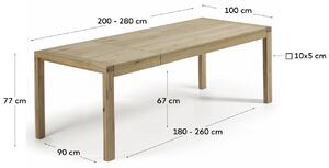 Tölgy összecsukható étkezőasztal Kave Home Briva 200/280 x 100 cm