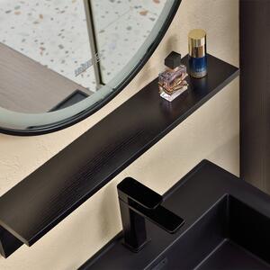 BlackWood 80 komplett fürdőszoba bútor szett fali mosdószekrénnyel, fekete mosdóval, tükörrel és magas szekrénnyel