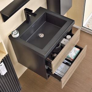 HD BlackWood 60 komplett fürdőszoba bútor szett fali mosdószekrénnyel, fekete mosdóval, tükörrel és magas szekrénnyel