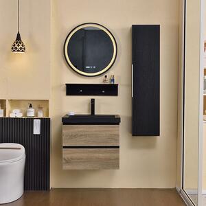 BlackWood 60 komplett fürdőszoba bútor szett fali mosdószekrénnyel, fekete mosdóval, tükörrel és magas szekrénnyel