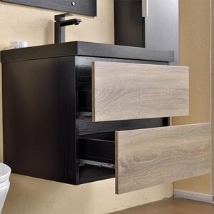 HD BlackWood 80 komplett fürdőszoba bútor fali mosdószekrénnyel, fekete mosdóval és tükörrel