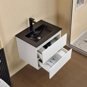 HD HongKong White 60 komplett fürdőszoba bútor fali mosdószekrénnyel, fekete slim mosdóval és tükörrel