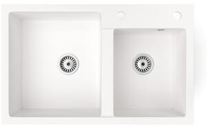 Gránit mosogatótálca NERO Palazzo + kihúzható zuhanyfejes Shower csaptelep + adagoló (fehér)
