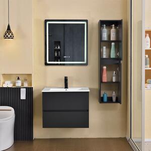 HD HongKong Antracit 60 komplett fürdőszoba bútor szett fali mosdószekrénnyel, kerámia mosdóval, tükörrel és magas szekrénnyel