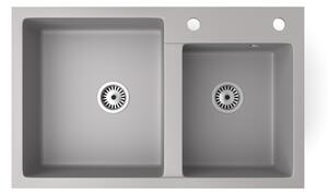 Gránit mosogatótálca NERO Palazzo + kihúzható zuhanyfejes Shower csaptelep + adagoló (szürke)