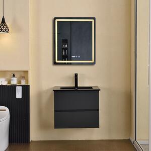 HongKong Antracit 60 komplett fürdőszoba bútor fali mosdószekrénnyel, fekete slim mosdóval és tükörrel