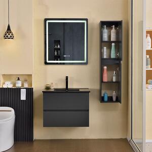 HongKong Antracit 60 komplett fürdőszoba bútor szett fali mosdószekrénnyel, fekete slim mosdóval, tükörrel és magas szekrénnyel