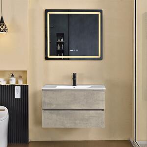HD HongKong Loft Beton 80 komplett fürdőszoba bútor fali mosdószekrénnyel, kerámia mosdóval és tükörrel