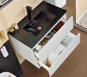 HD HongKong White 80 komplett fürdőszoba bútor fali mosdószekrénnyel, fekete slim mosdóval és tükörrel