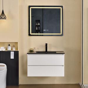 HongKong White 80 komplett fürdőszoba bútor fali mosdószekrénnyel, fekete slim mosdóval és tükörrel