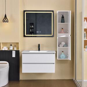 HD HongKong White 80 komplett fürdőszoba bútor szett fali mosdószekrénnyel, kerámia mosdóval, tükörrel és magas szekrénnyel