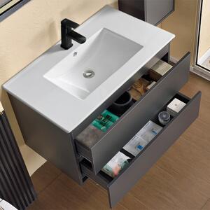 HongKong Antracit 80 komplett fürdőszoba bútor fali mosdószekrénnyel, kerámia mosdóval és tükörrel