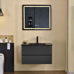 HongKong Antracit 80 komplett fürdőszoba bútor fali mosdószekrénnyel, fekete slim mosdóval és tükörrel
