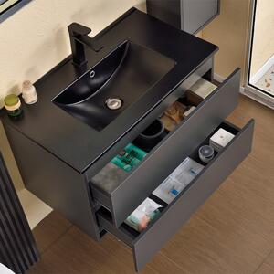 HD HongKong Antracit 80 komplett fürdőszoba bútor szett fali mosdószekrénnyel, fekete slim mosdóval, tükörrel és magas szekrénnyel