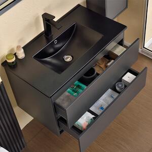 HongKong Antracit 80 komplett fürdőszoba bútor fali mosdószekrénnyel, fekete slim mosdóval és tükörrel