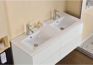 HD Hongkong Duo White 120 komplett fürdőszoba bútor szett fali mosdószekrénnyel, dupla kerámia mosdóval, tükörrel és magas szekrénnyel
