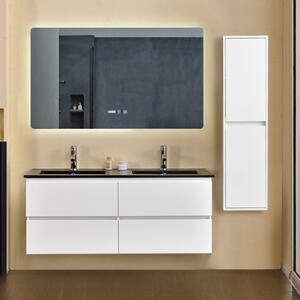 Hongkong Duo White 120 komplett fürdőszoba bútor szett fali mosdószekrénnyel, dupla fekete slim mosdóval, tükörrel és magas szekrénnyel