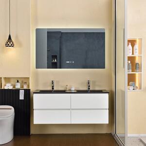 Hongkong Duo White 120 komplett fürdőszoba bútor fali mosdószekrénnyel, dupla fekete slim mosdóval és tükörrel