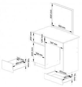 Fésülködőasztal - Akord Furniture P-2/SL - fehér