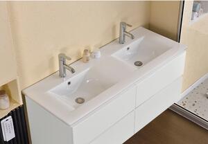 HD Hongkong Duo White 120 komplett fürdőszoba bútor fali mosdószekrénnyel, dupla kerámia mosdóval és tükörrel