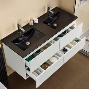 HD Hongkong Duo White 120 komplett fürdőszoba bútor szett fali mosdószekrénnyel, dupla fekete slim mosdóval, tükörrel és magas szekrénnyel
