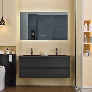 HD Hongkong Duo Antracit 120 komplett fürdőszoba bútor fali mosdószekrénnyel, dupla fekete slim mosdóval és tükörrel