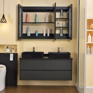 HD Zen 120 exclusive komplett fürdőszoba bútor mosdószekrénnyel, dupla fekete mosdótállal és tükrös szekrénnyel