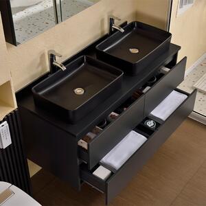 Zen 120 exclusive komplett fürdőszoba bútor szett mosdószekrénnyel, dupla fekete mosdótállal, tükrös szekrénnyel és magas szekrénnyel