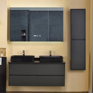 HD Zen 120 exclusive komplett fürdőszoba bútor szett mosdószekrénnyel, dupla fekete mosdótállal, tükrös szekrénnyel és magas szekrénnyel