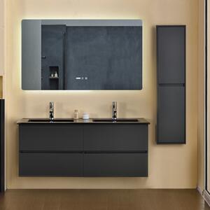 Hongkong Duo Antracit 120 komplett fürdőszoba bútor szett fali mosdószekrénnyel, dupla fekete slim mosdóval, tükörrel és magas szekrénnyel