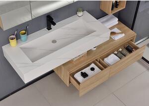 Toronto 120 exclusive komplett fürdőszoba bútor szett mosdószekrénnyel márványmintás mosdópulttal, tükrös szekrénnyel és magas szekrénnyel