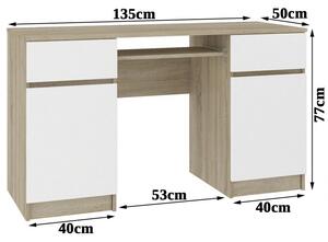 Íróasztal - Akord Furniture - 135 cm - sonoma tölgy /fehér