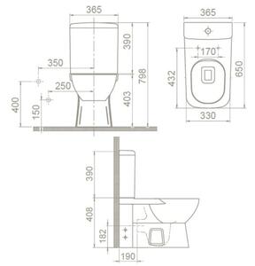 Duru perem nélküli mély öblítésű monoblokkos WC tetővel, beépített bidé funkcióval + tartály