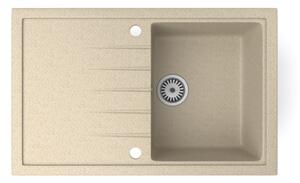 Gránit mosogató NERO Eris + kihúzható zuhanyfejes Shower csaptelep + dugókiemelő (bézs)